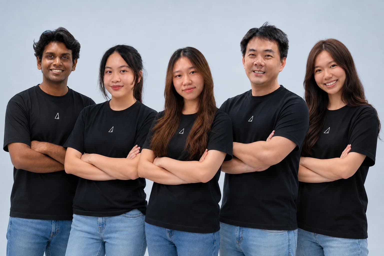 Composite group portrait of Mr Surya, Ms Bridget, Ms Laura, Mr Gan and Ms Hannah, from left to right