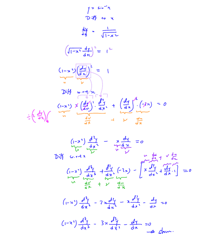 Proving Third Order Differential Equation of arcsin (x)